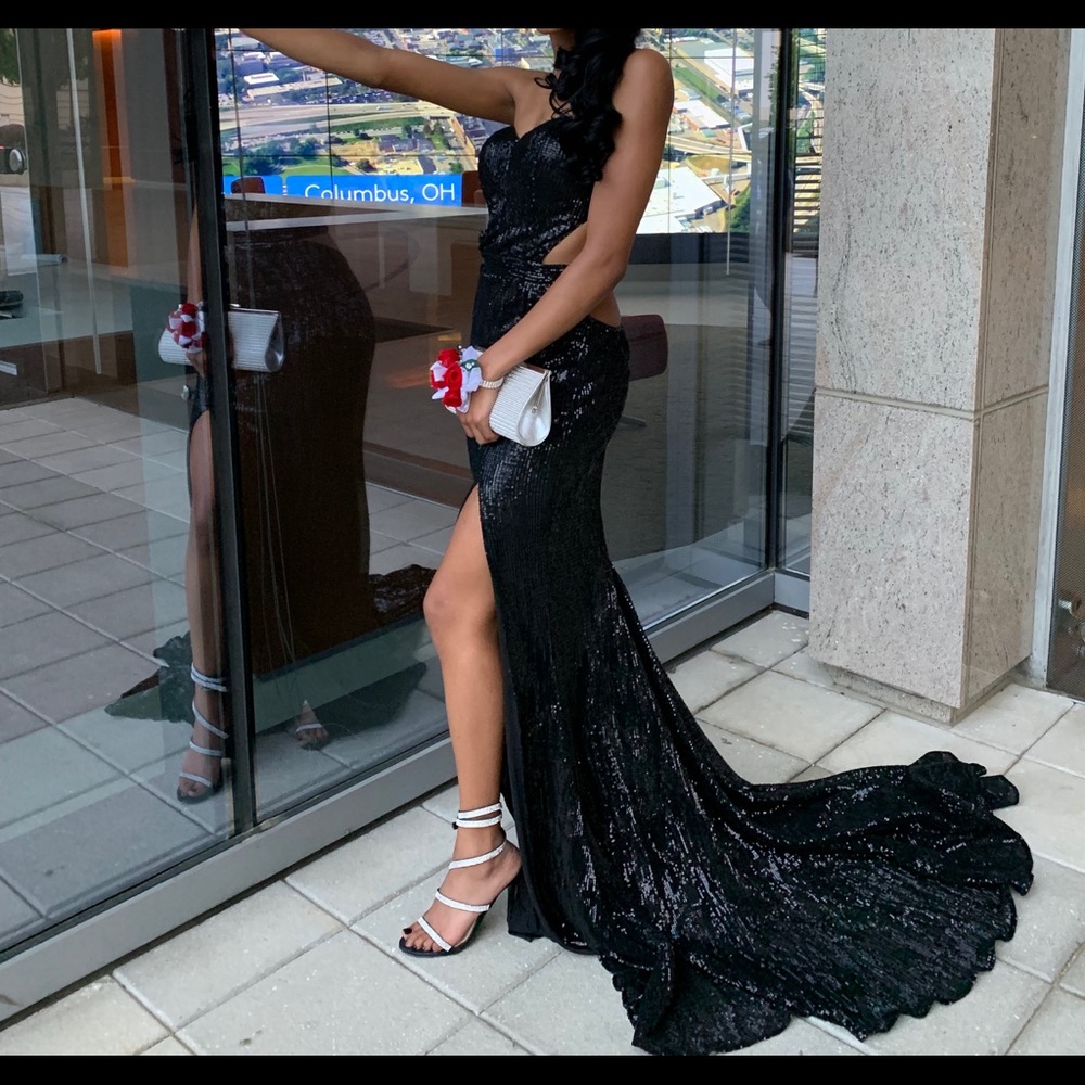 Black sequin mermaid dress with cut outs